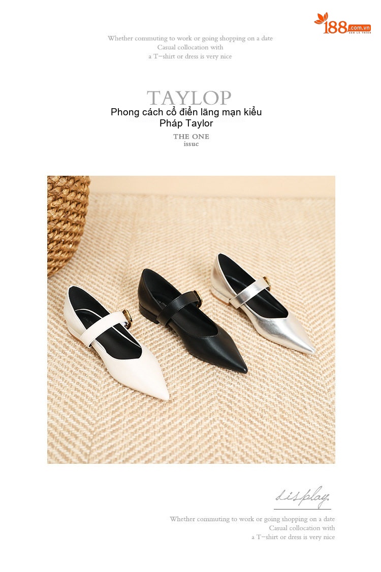 Giày Búp Bê Mary Jane Da Bóng Mũi Nhọn Chiều Cao Đế Khoảng 1cm Màu Đen, Trắng, Bạc chi tiết 25