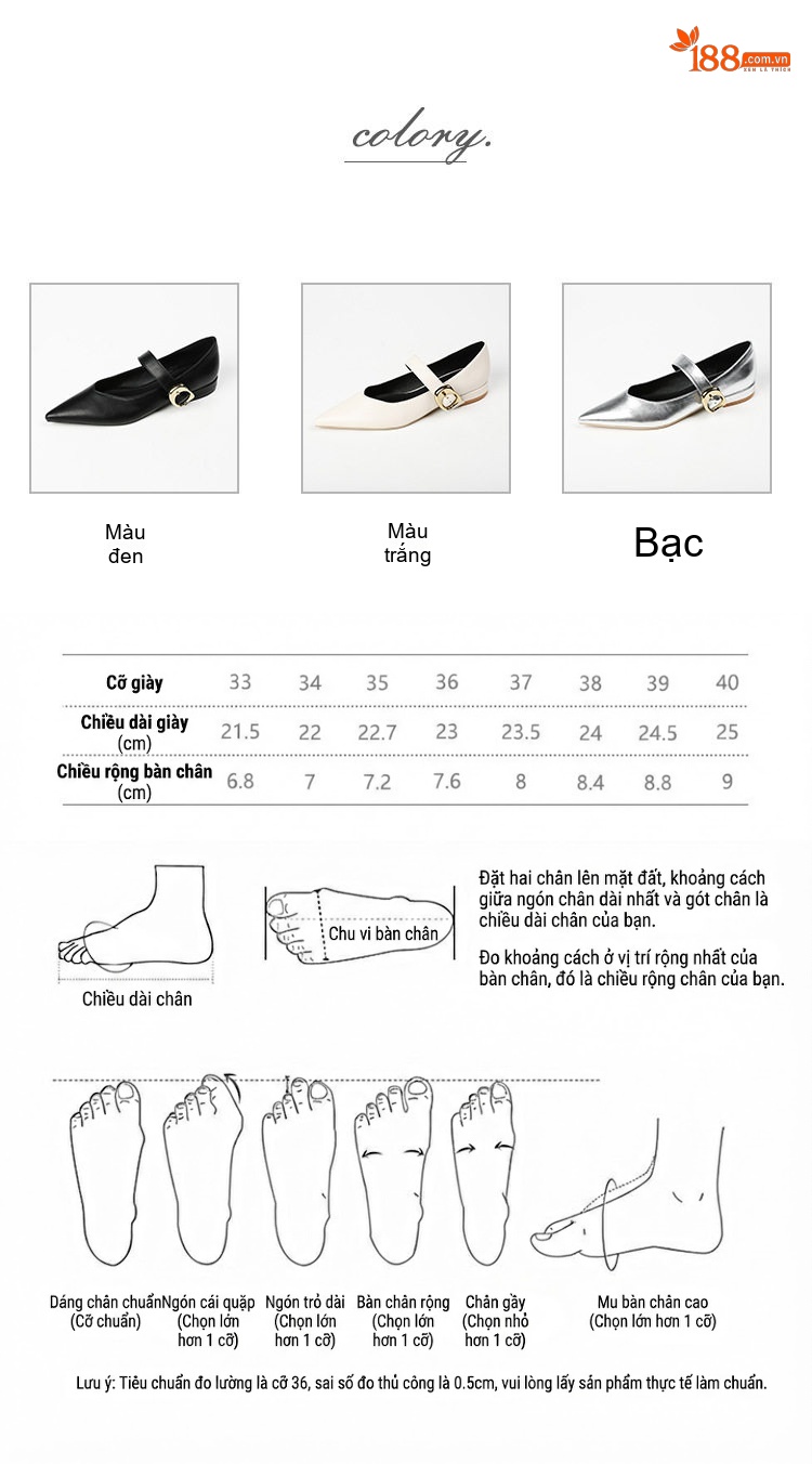 Giày Búp Bê Mary Jane Da Bóng Mũi Nhọn Chiều Cao Đế Khoảng 1cm Màu Đen, Trắng, Bạc chi tiết 4