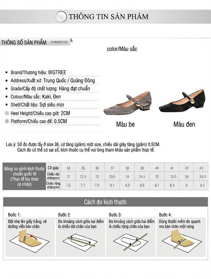 Giày Búp Bê Mary Jane Da Mờ Quai Ngang Khóa Kim Loại Chiều Cao Đế Khoảng 3cm Màu Đen, Xám chi tiết 1