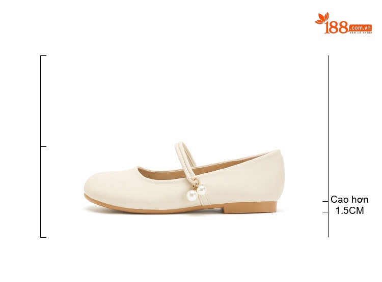 Giày Búp Bê Mary Jane Nữ Da Bóng Chiều Cao Đế Khoảng 3cm Phong Cách Trung Hoa Màu Trắng Kem chi tiết 4