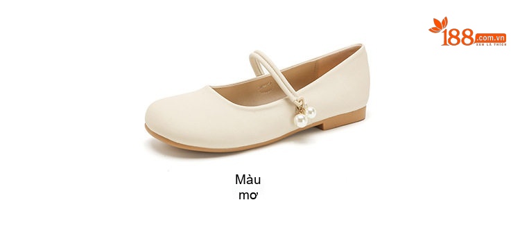 Giày Búp Bê Mary Jane Nữ Da Bóng Chiều Cao Đế Khoảng 3cm Phong Cách Trung Hoa Màu Trắng Kem chi tiết 5