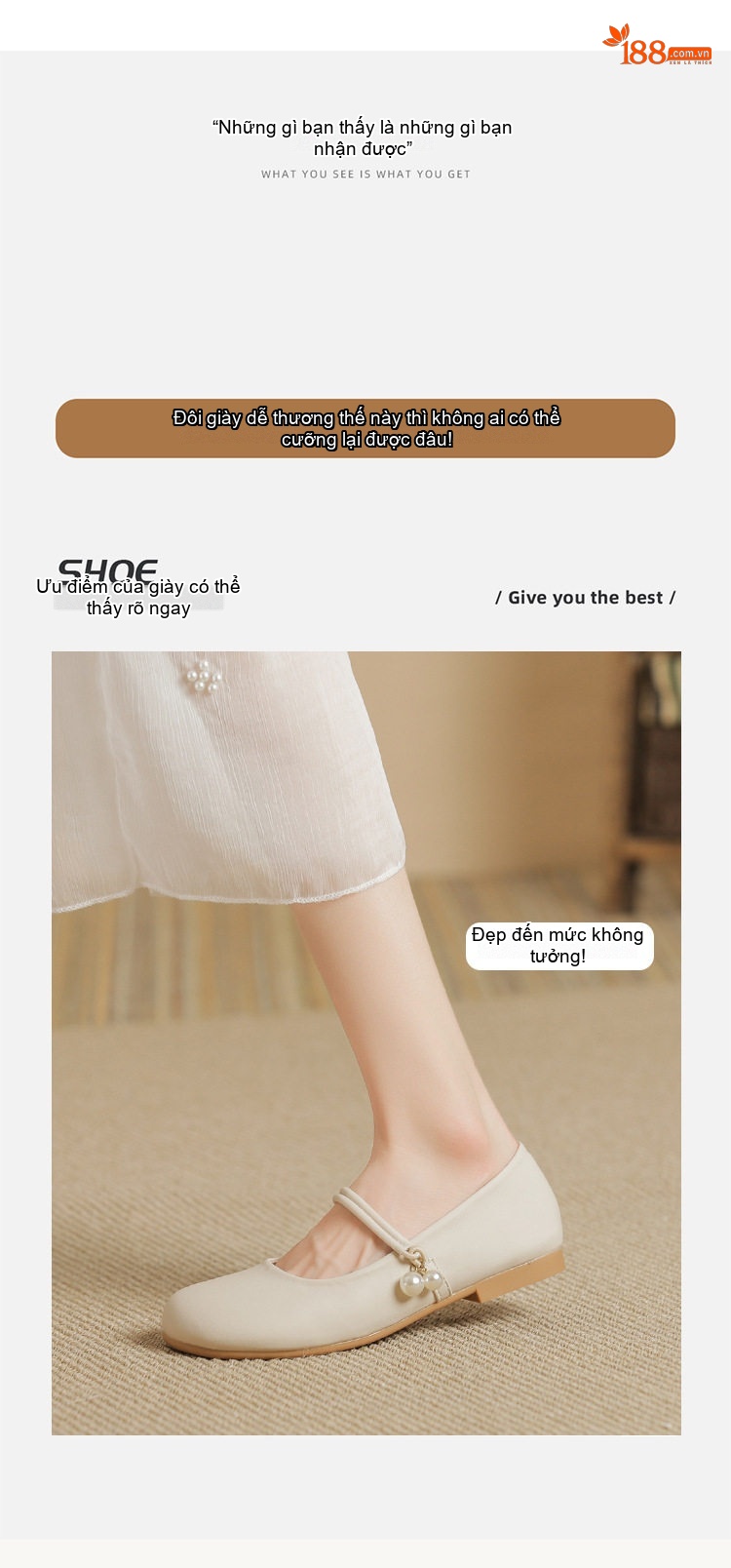 Giày Búp Bê Mary Jane Nữ Da Bóng Chiều Cao Đế Khoảng 3cm Phong Cách Trung Hoa Màu Trắng Kem chi tiết 6
