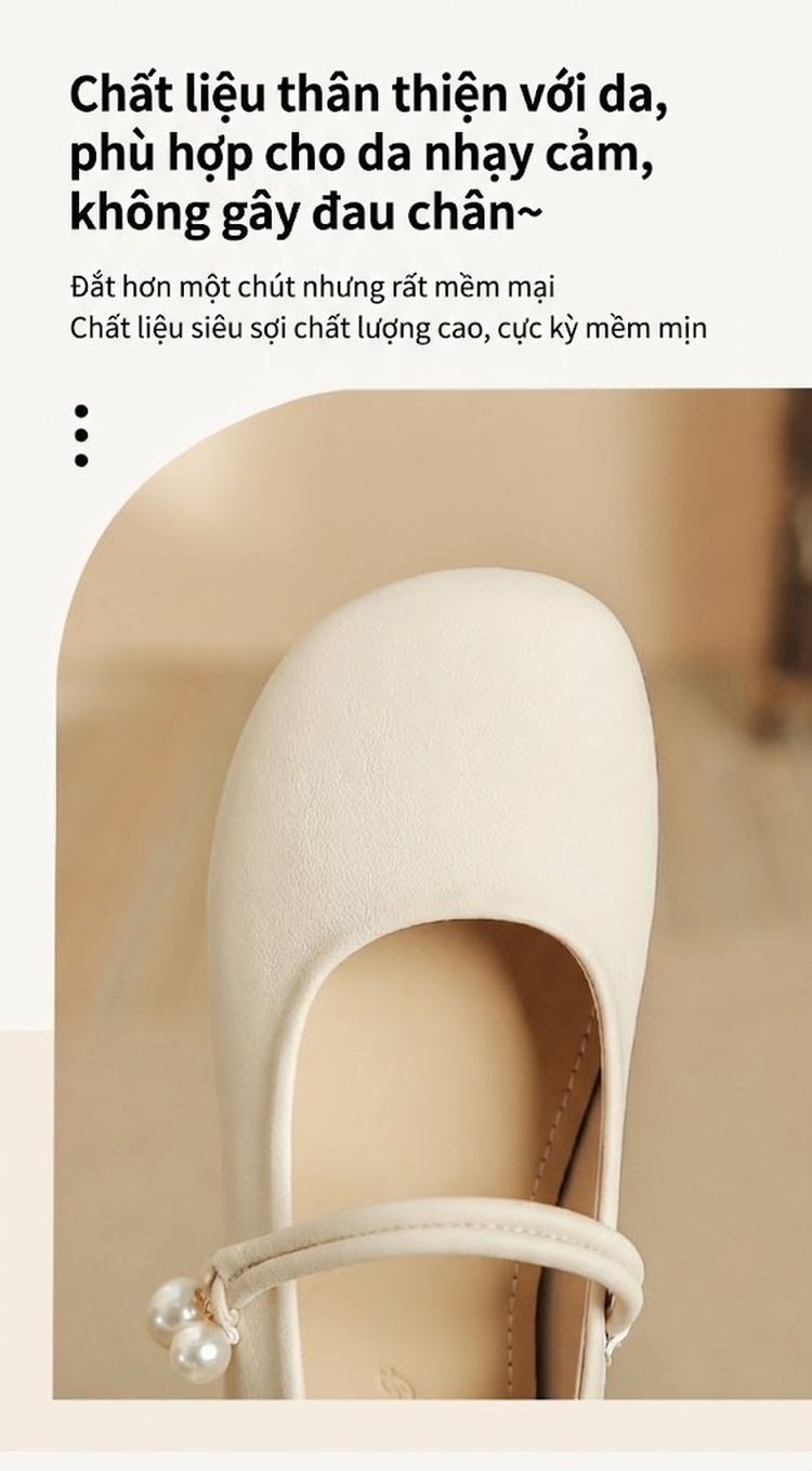 Giày Búp Bê Mary Jane Nữ Da Bóng Chiều Cao Đế Khoảng 3cm Phong Cách Trung Hoa Màu Trắng Kem chi tiết 7