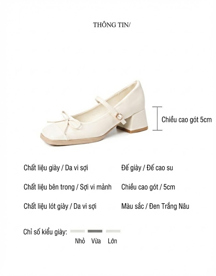 Giày Búp Bê Mary Jane Nữ Da Bóng Mũi Vuông Quai Ngang Chiều Cao Đế Khoảng 4cm Màu Đen, Nâu, Trắng chi tiết 2