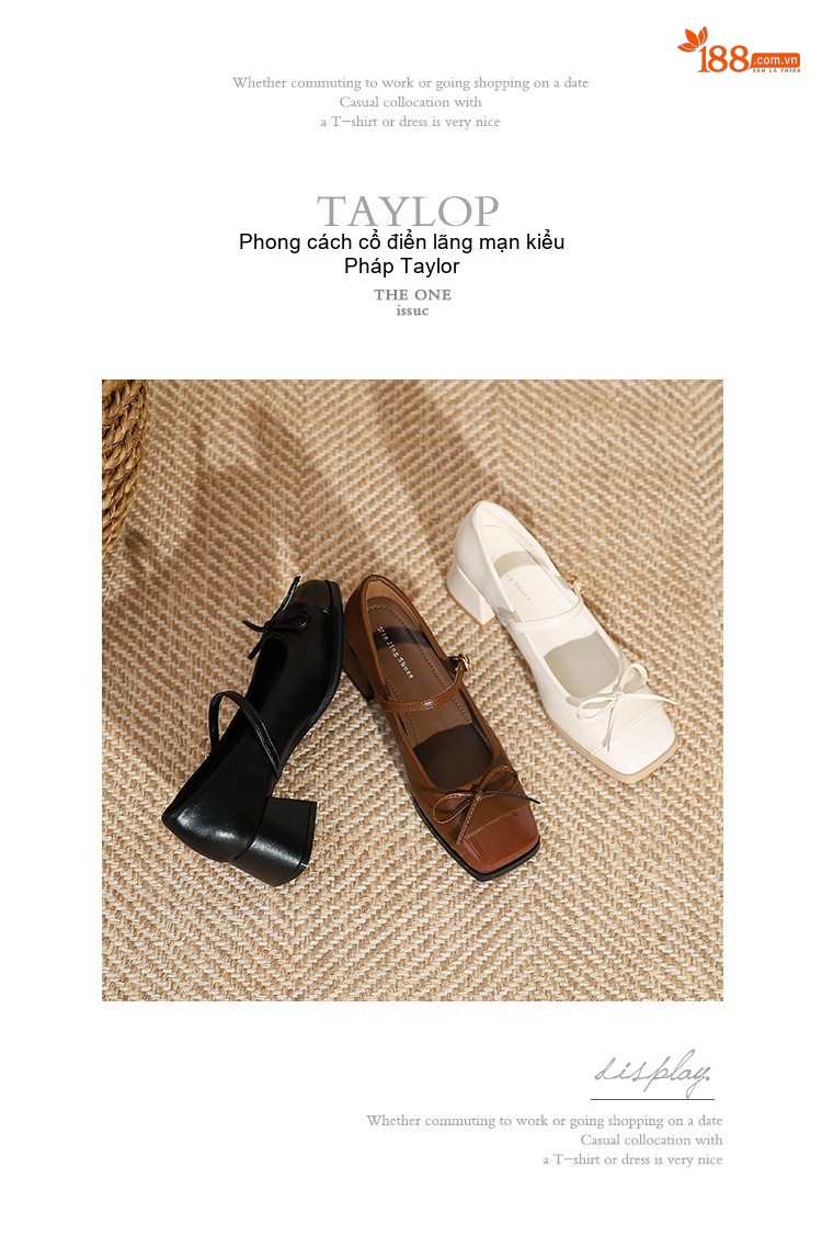 Giày Búp Bê Mary Jane Nữ Da Bóng Mũi Vuông Quai Ngang Chiều Cao Đế Khoảng 4cm Màu Đen, Nâu, Trắng chi tiết 28
