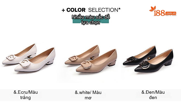 Giày Búp Bê Mũi Nhọn Da Mềm Khóa Trang Trí Chiều Cao Đế Khoảng 3cm Phong Cách Hàn Quốc Màu Đen, Kem, Trắng chi tiết 3