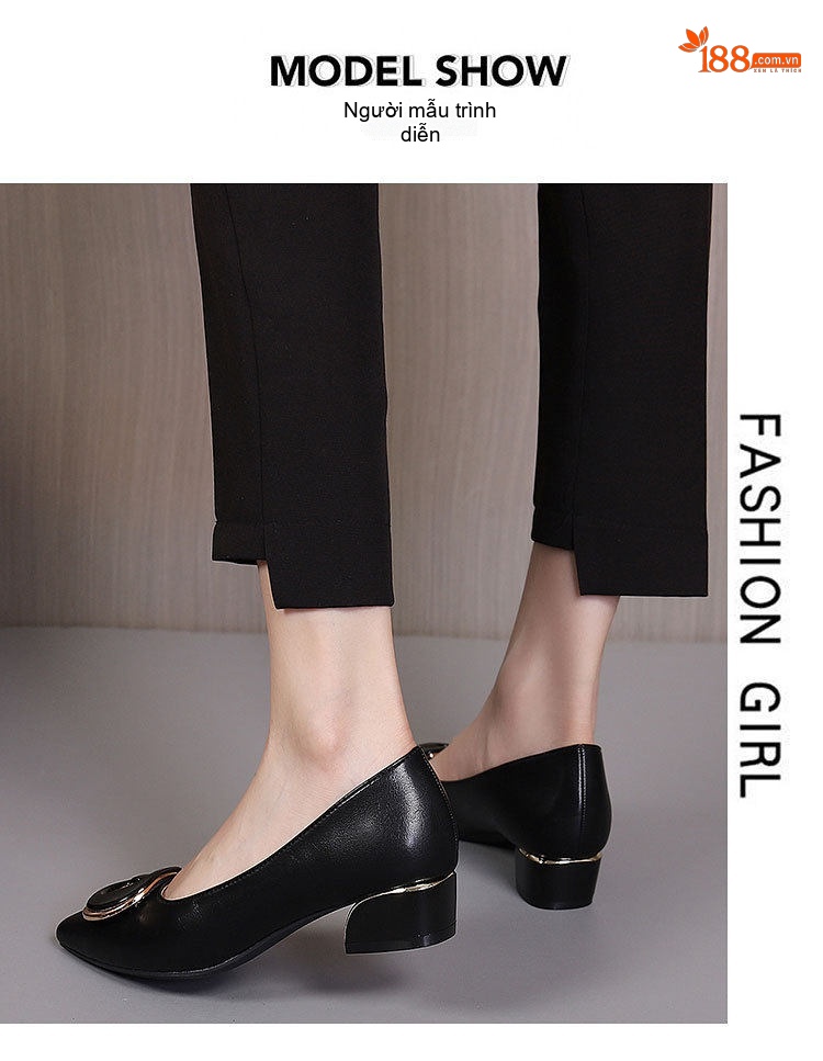 Giày Búp Bê Mũi Nhọn Da Mềm Khóa Trang Trí Chiều Cao Đế Khoảng 3cm Phong Cách Hàn Quốc Màu Đen, Kem, Trắng chi tiết 14