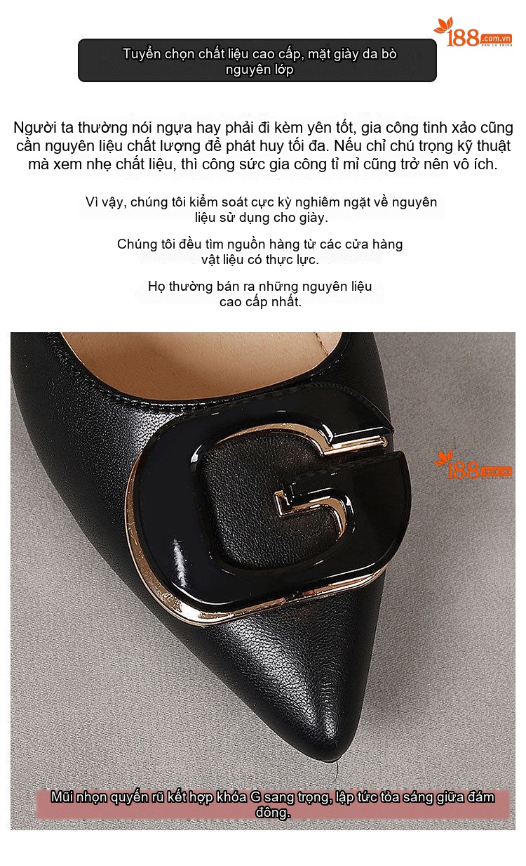 Giày Búp Bê Mũi Nhọn Da Mềm Khóa Trang Trí Chiều Cao Đế Khoảng 3cm Phong Cách Hàn Quốc Màu Đen, Kem, Trắng chi tiết 9