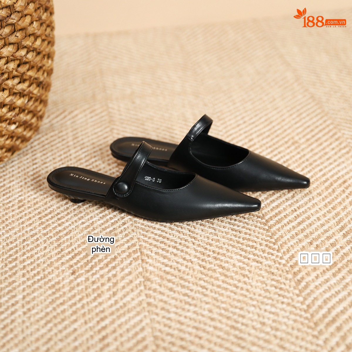 Giày Búp Bê Mũi Nhọn Hở Gót Quai Ngang Chiều Cao Đế Khoảng 2cm Màu Đen, Trắng