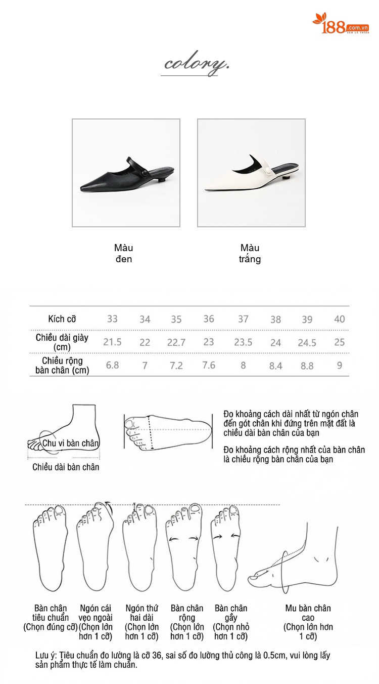 Giày Búp Bê Mũi Nhọn Hở Gót Quai Ngang Chiều Cao Đế Khoảng 2cm Màu Đen, Trắng chi tiết 3