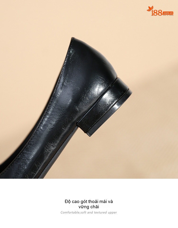 Giày Búp Bê Mũi Nhọn Nữ Da Bóng Chiều Cao Đế Khoảng 1cm Khóa Cài Thanh Lịch Màu Đen, Trắng chi tiết 7