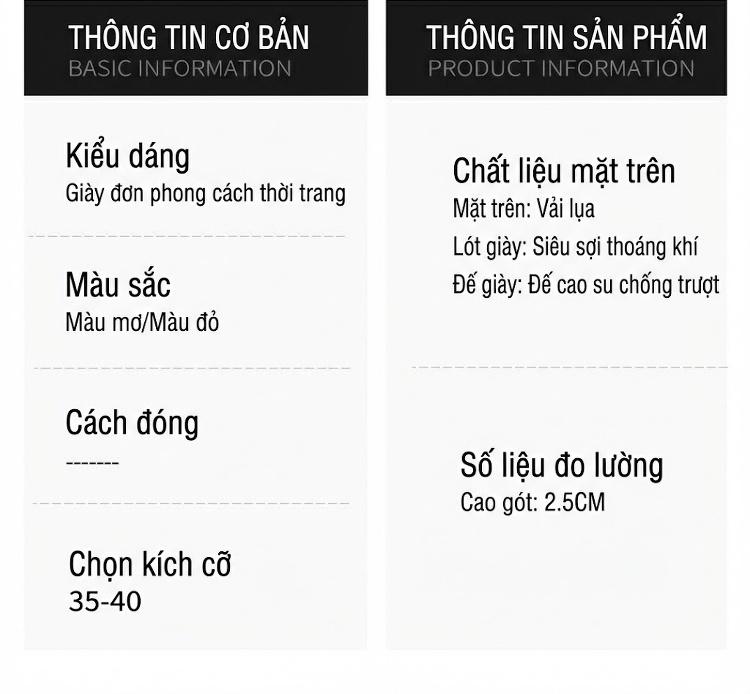 Giày Búp Bê Mũi Nhọn Nữ Gót Vuông Chiều Cao Đế Khoảng 2cm Màu Đỏ, Trắng chi tiết 4