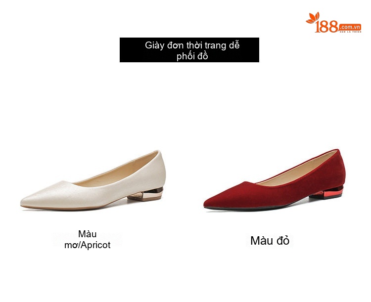 Giày Búp Bê Mũi Nhọn Nữ Gót Vuông Chiều Cao Đế Khoảng 2cm Màu Đỏ, Trắng chi tiết 5