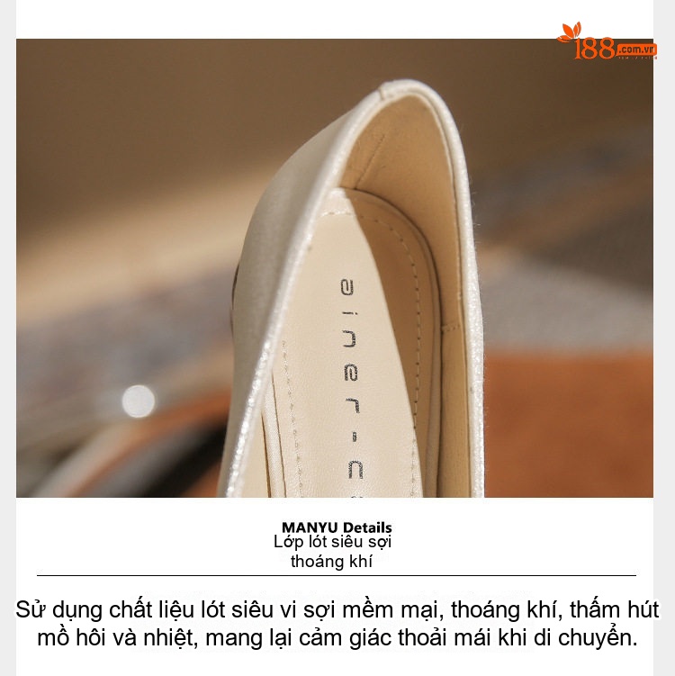 Giày Búp Bê Mũi Nhọn Nữ Gót Vuông Chiều Cao Đế Khoảng 2cm Màu Đỏ, Trắng chi tiết 7