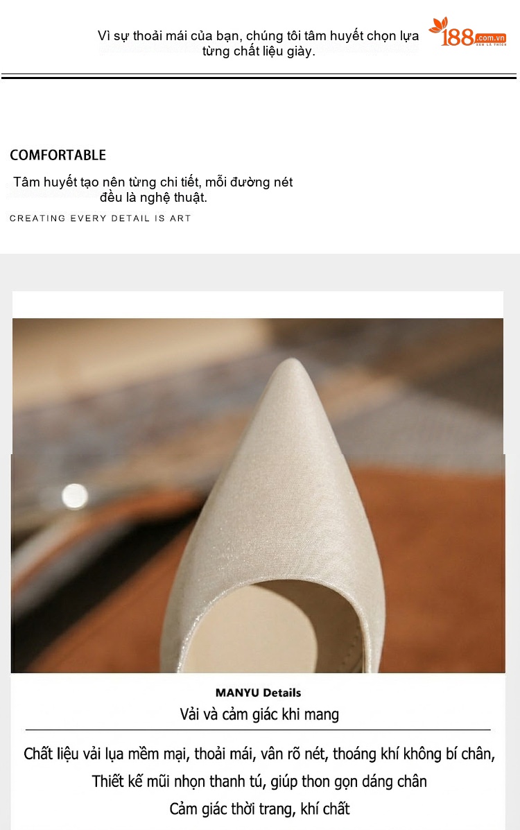 Giày Búp Bê Mũi Nhọn Nữ Gót Vuông Chiều Cao Đế Khoảng 2cm Màu Đỏ, Trắng chi tiết 6