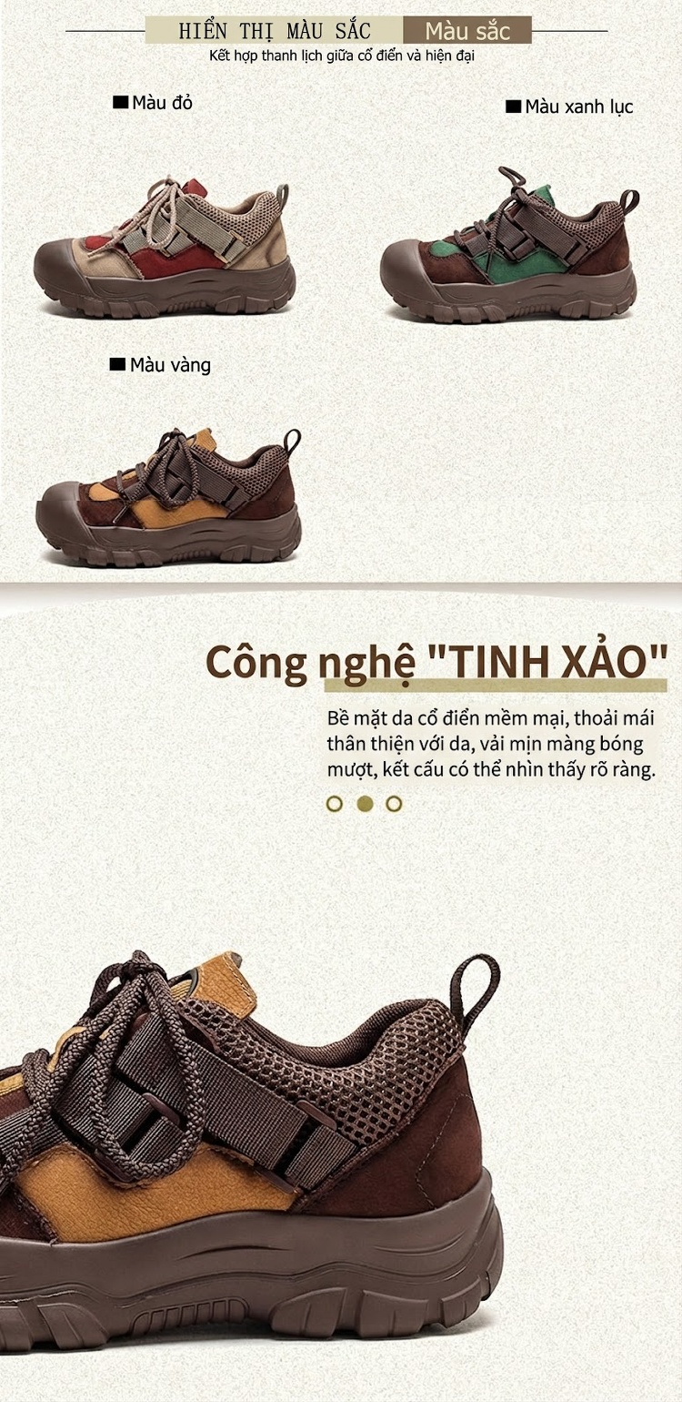 Giày Búp Bê Nữ Cổ Điển Mũi Tròn Phối Màu Buộc Dây Chiều Cao Đế Khoảng 3cm Màu Đỏ, Vàng, Xanh Lá, Nâu... chi tiết 3