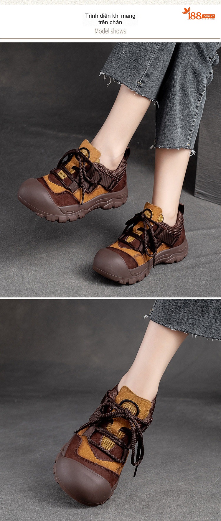 Giày Búp Bê Nữ Cổ Điển Mũi Tròn Phối Màu Buộc Dây Chiều Cao Đế Khoảng 3cm Màu Đỏ, Vàng, Xanh Lá, Nâu... chi tiết 7