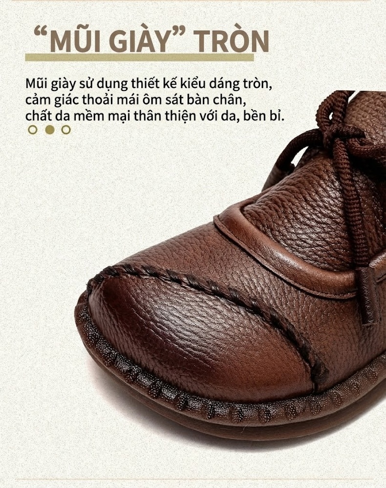 Giày Búp Bê Nữ Cột Dây Da Mờ Chiều Cao Đế Khoảng 1cm Màu Nâu, Đen, Kem chi tiết 4
