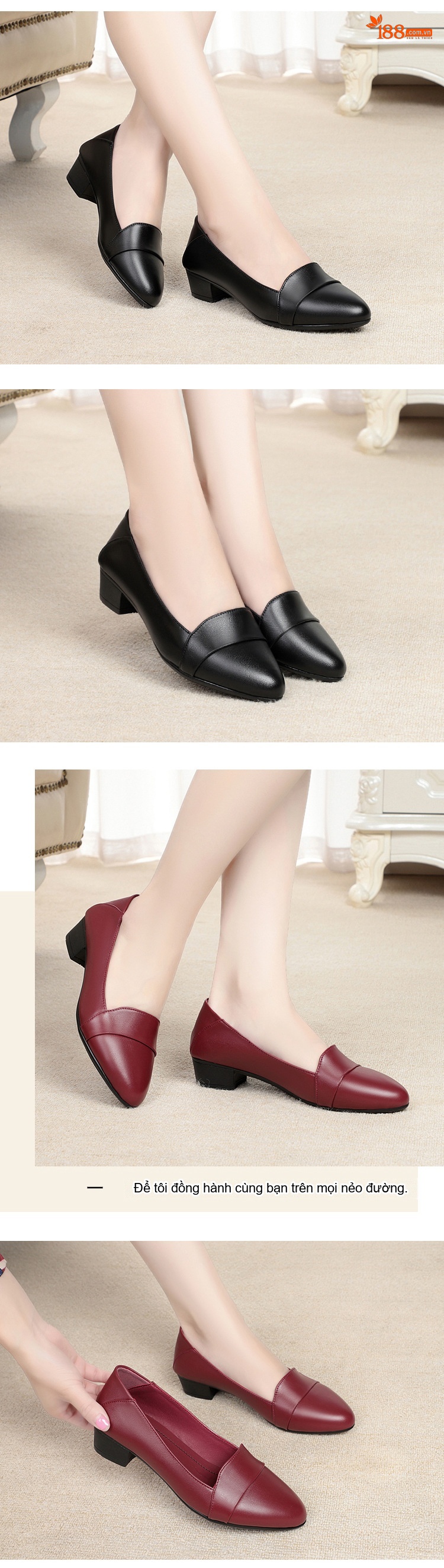 Giày Búp Bê Nữ Da Bò Chiều Cao Đế Khoảng 3cm Màu Đen, Đỏ, Xám chi tiết 4