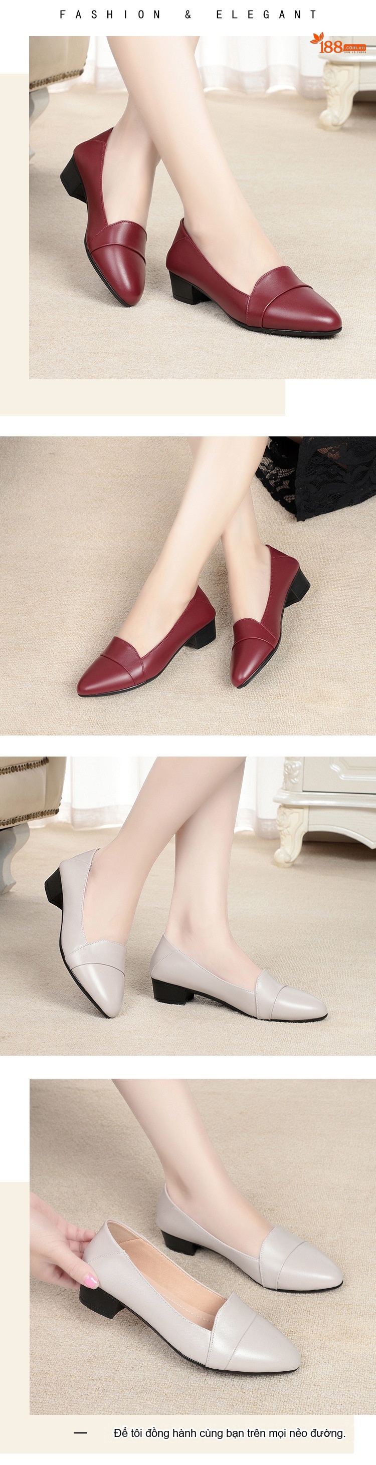 Giày Búp Bê Nữ Da Bò Chiều Cao Đế Khoảng 3cm Màu Đen, Đỏ, Xám chi tiết 5