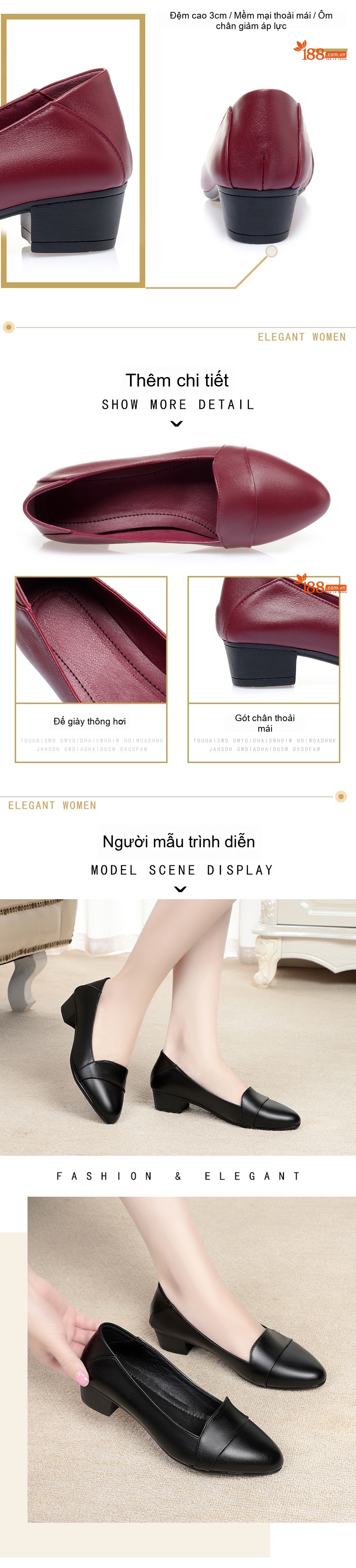 Giày Búp Bê Nữ Da Bò Chiều Cao Đế Khoảng 3cm Màu Đen, Đỏ, Xám chi tiết 3