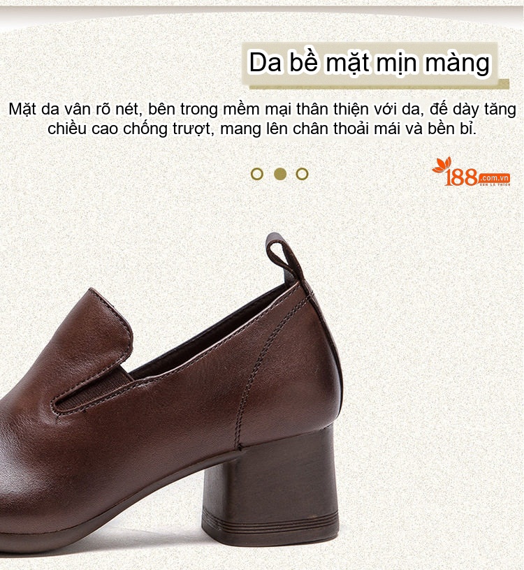 Giày Búp Bê Nữ Da Bò Chiều Cao Đế Khoảng 5cm Phong Cách Retro Màu Đen, Nâu chi tiết 3