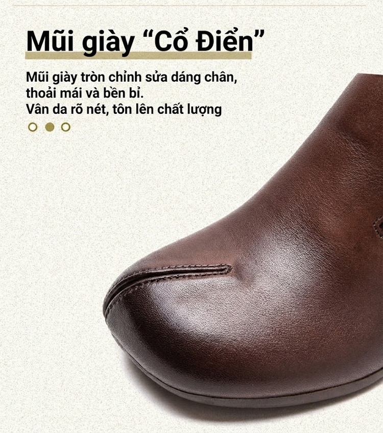 Giày Búp Bê Nữ Da Bò Chiều Cao Đế Khoảng 5cm Phong Cách Retro Màu Đen, Nâu chi tiết 4