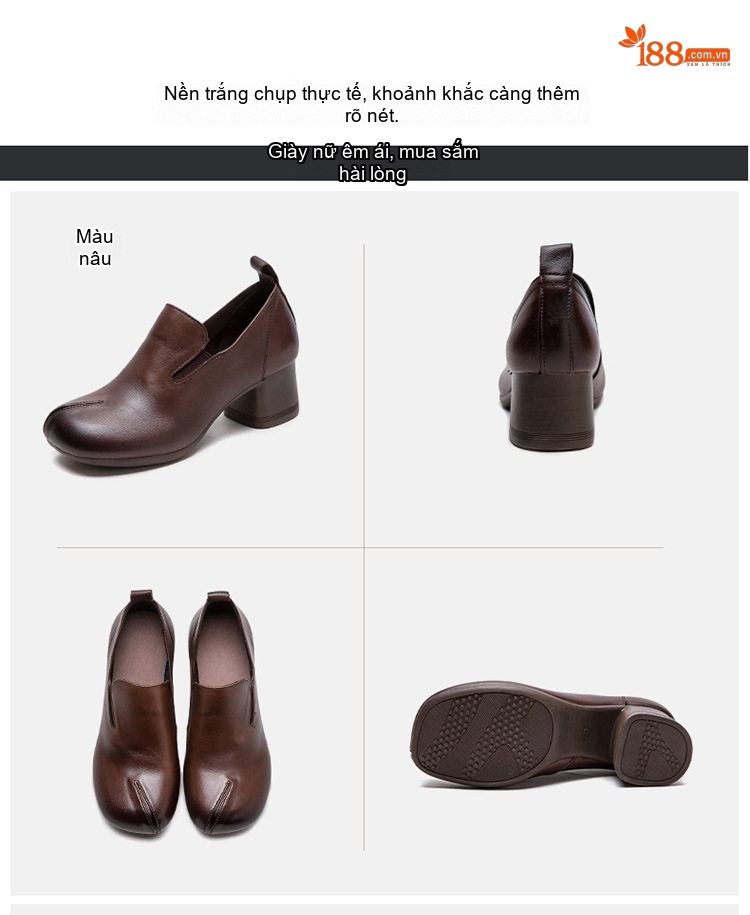 Giày Búp Bê Nữ Da Bò Chiều Cao Đế Khoảng 5cm Phong Cách Retro Màu Đen, Nâu chi tiết 16