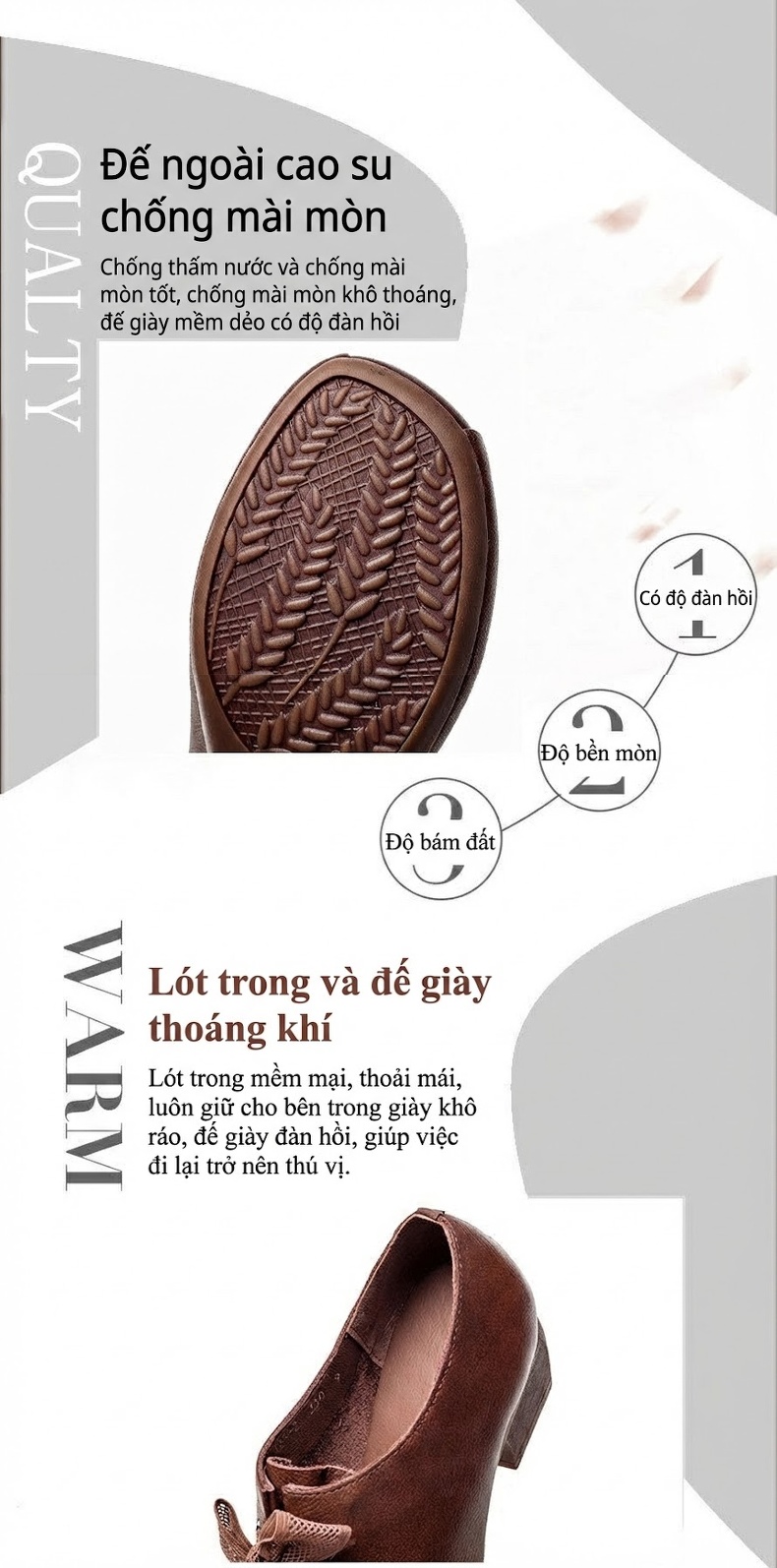 Giày Búp Bê Nữ Da Bò Cột Dây Ren Chiều Cao Đế Khoảng 3cm Màu Nâu, Đen chi tiết 4