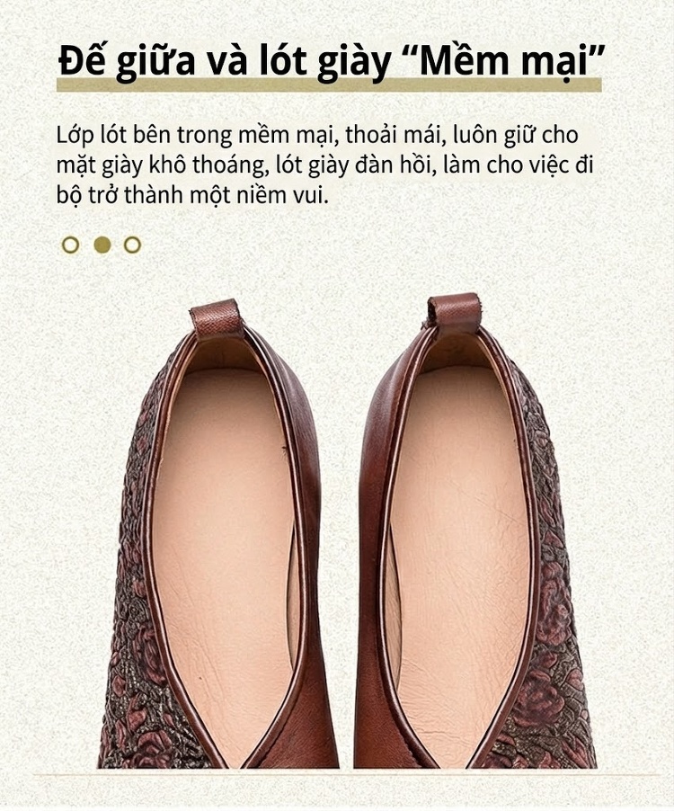 Giày Búp Bê Nữ Da Bò Dập Hoa Chiều Cao Đế Khoảng 6cm Phong Cách Trung Hoa Màu Đỏ, Nâu chi tiết 6