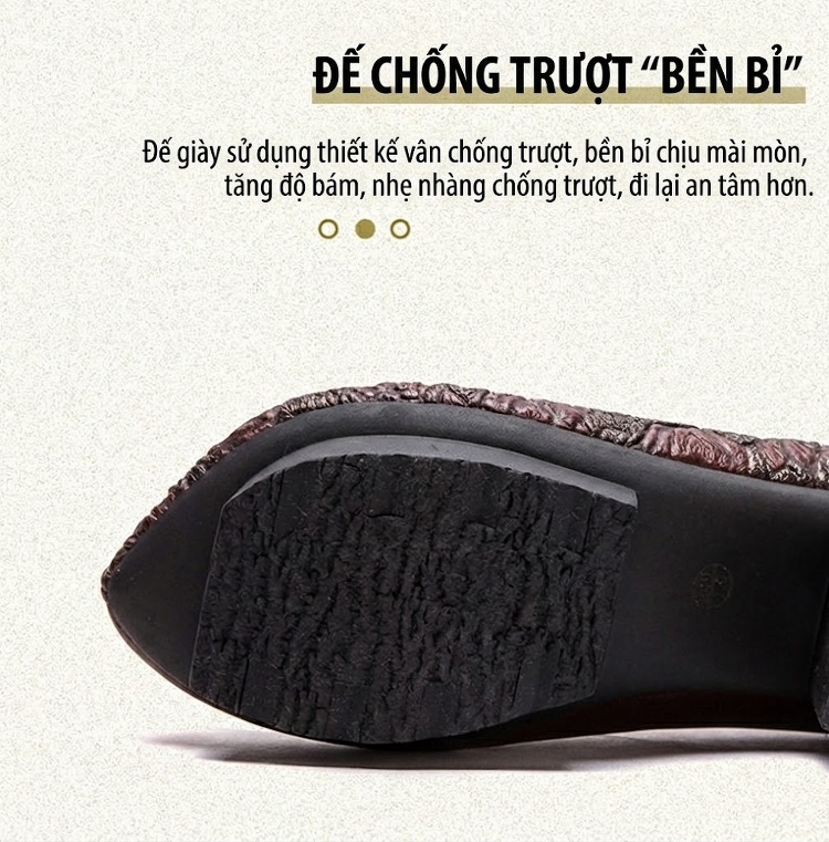 Giày Búp Bê Nữ Da Bò Dập Hoa Chiều Cao Đế Khoảng 6cm Phong Cách Trung Hoa Màu Đỏ, Nâu chi tiết 5