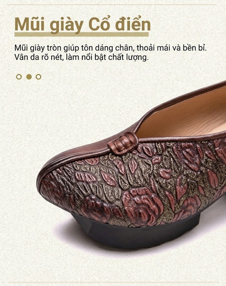 Giày Búp Bê Nữ Da Bò Dập Hoa Chiều Cao Đế Khoảng 6cm Phong Cách Trung Hoa Màu Đỏ, Nâu chi tiết 4