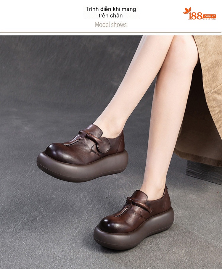 Giày Búp Bê Nữ Da Bò Đế Bằng Chiều Cao Đế Khoảng 5cm Màu Đen, Nâu chi tiết 8