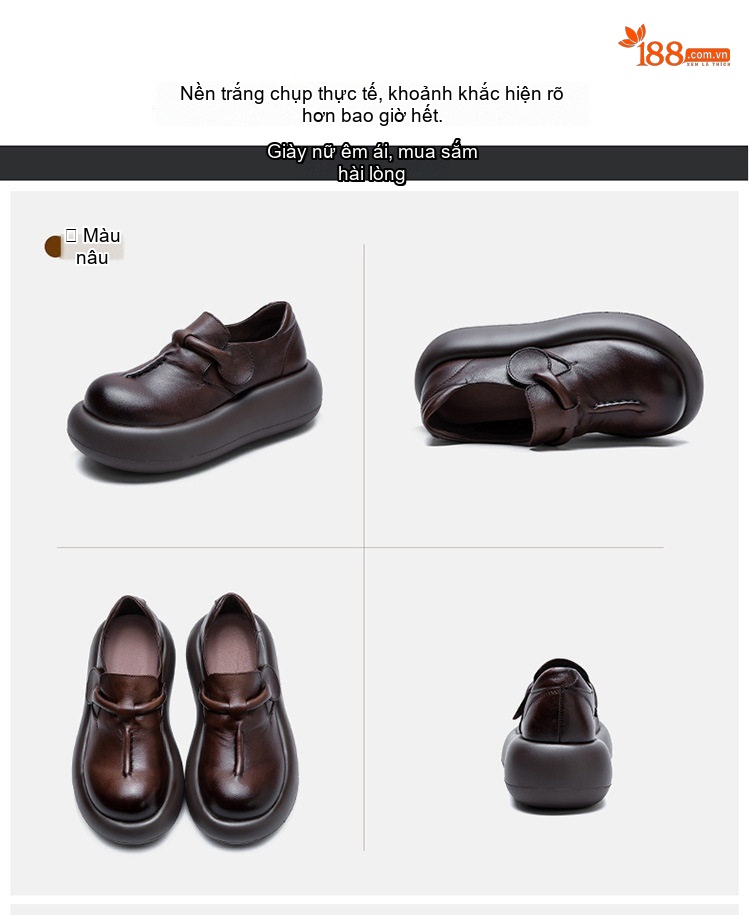 Giày Búp Bê Nữ Da Bò Đế Bằng Chiều Cao Đế Khoảng 5cm Màu Đen, Nâu chi tiết 17