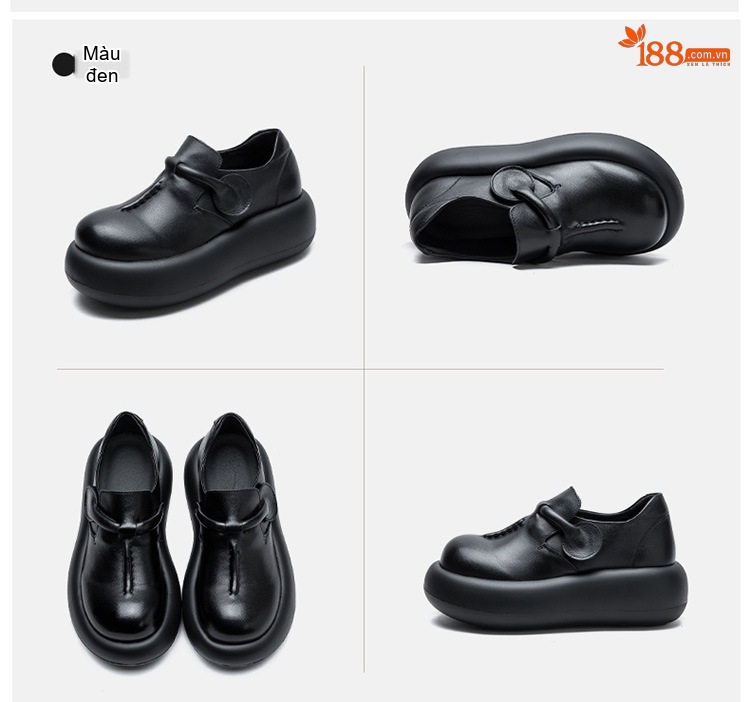 Giày Búp Bê Nữ Da Bò Đế Bằng Chiều Cao Đế Khoảng 5cm Màu Đen, Nâu chi tiết 18