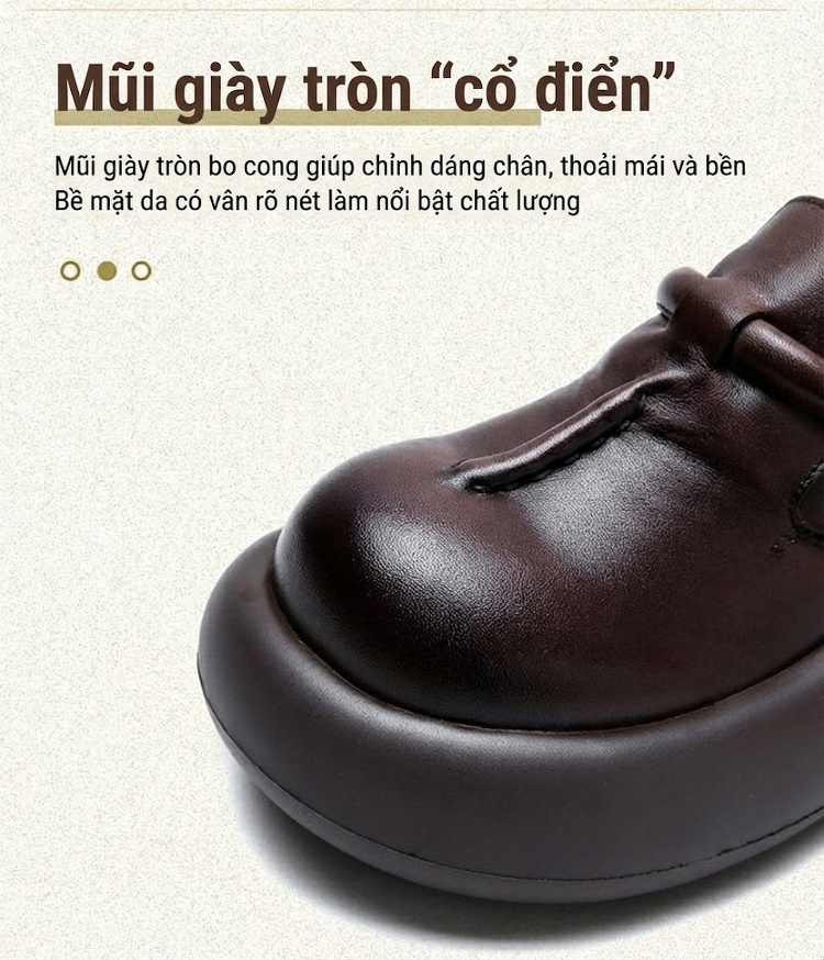 Giày Búp Bê Nữ Da Bò Đế Bằng Chiều Cao Đế Khoảng 5cm Màu Đen, Nâu chi tiết 5
