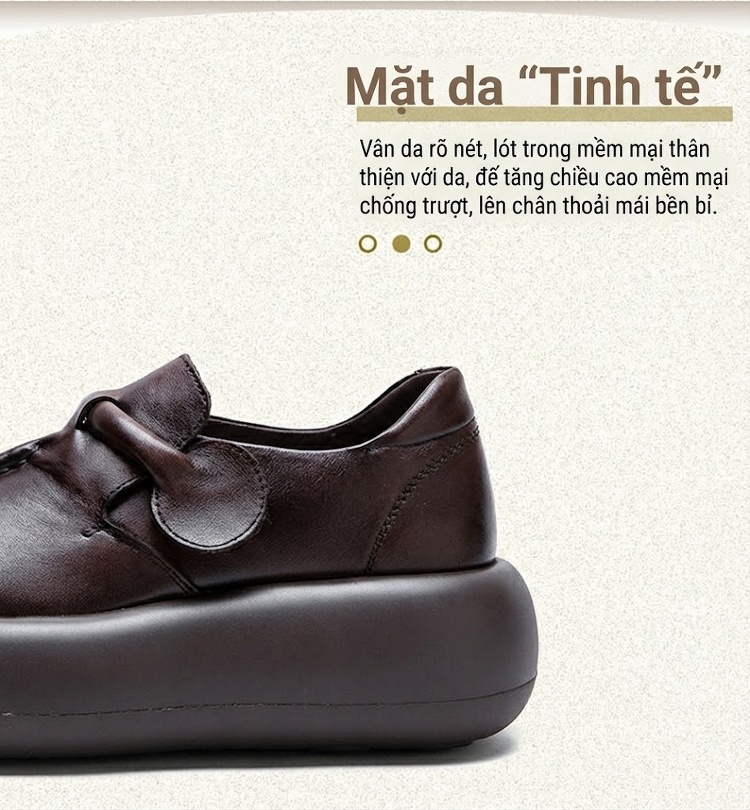 Giày Búp Bê Nữ Da Bò Đế Bằng Chiều Cao Đế Khoảng 5cm Màu Đen, Nâu chi tiết 4