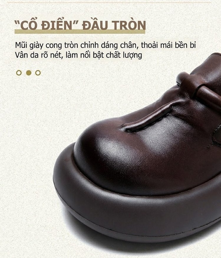 Giày Búp Bê Nữ Da Bò Đế Bánh Mì Chiều Cao Đế Khoảng 5cm Màu Đen, Nâu chi tiết 5