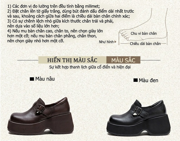 Giày Búp Bê Nữ Da Bò Đế Siêu Dày Chiều Cao Đế Khoảng 6cm Màu Đen, Nâu chi tiết 2