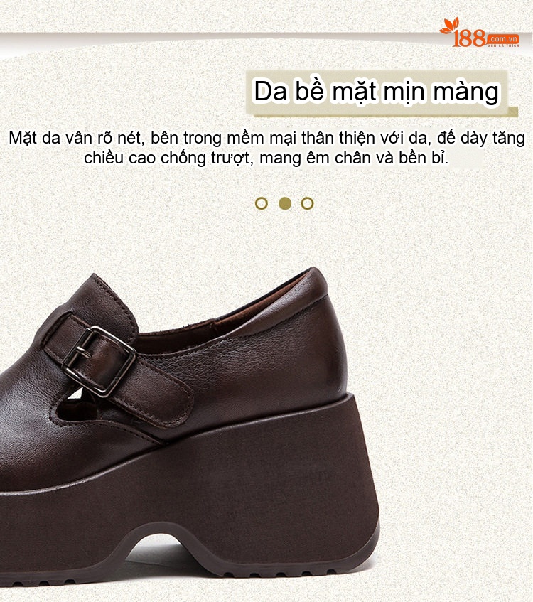 Giày Búp Bê Nữ Da Bò Đế Siêu Dày Chiều Cao Đế Khoảng 6cm Màu Đen, Nâu chi tiết 3