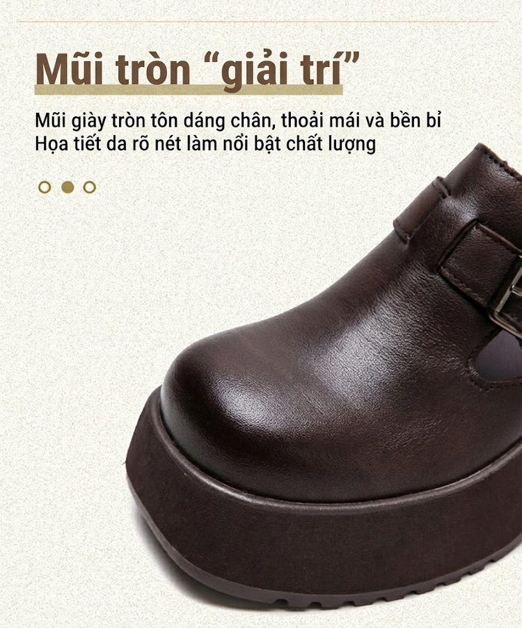 Giày Búp Bê Nữ Da Bò Đế Siêu Dày Chiều Cao Đế Khoảng 6cm Màu Đen, Nâu chi tiết 4