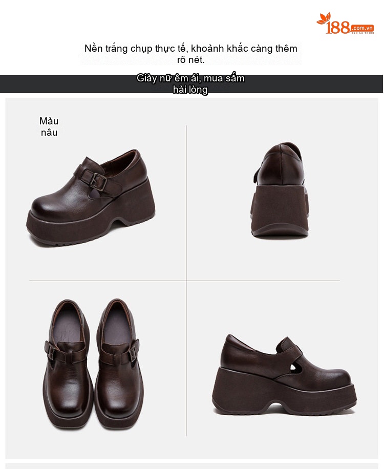 Giày Búp Bê Nữ Da Bò Đế Siêu Dày Chiều Cao Đế Khoảng 6cm Màu Đen, Nâu chi tiết 16