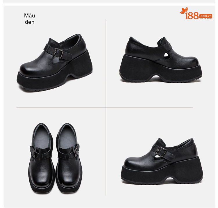 Giày Búp Bê Nữ Da Bò Đế Siêu Dày Chiều Cao Đế Khoảng 6cm Màu Đen, Nâu chi tiết 17