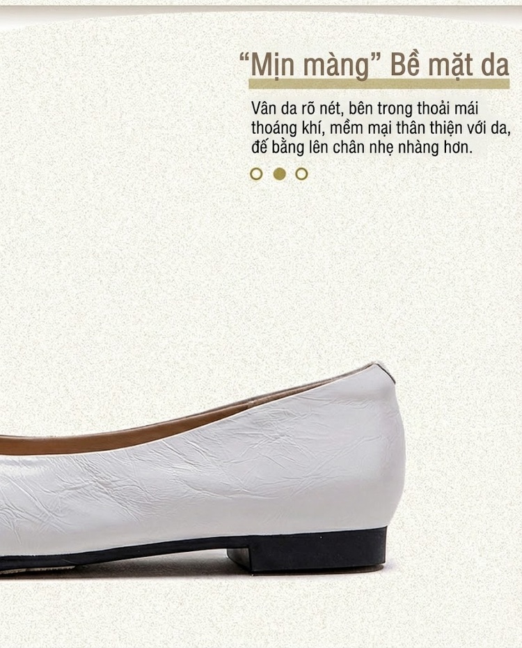 Giày Búp Bê Nữ Da Bò Đính Đá Chiều Cao Đế Khoảng 1cm Màu Bạc, Trắng chi tiết 3