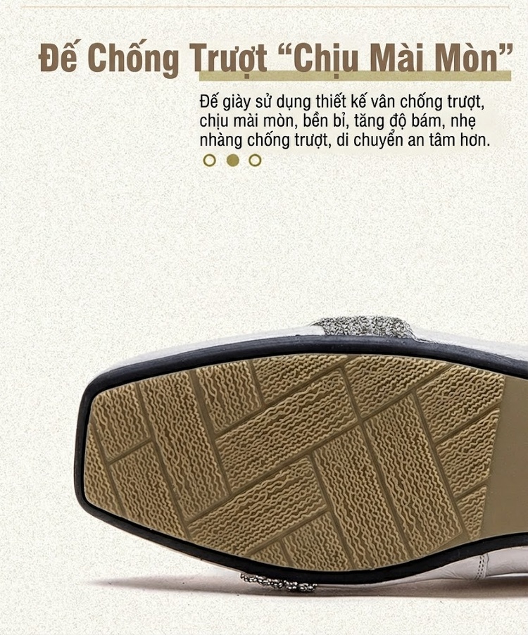 Giày Búp Bê Nữ Da Bò Đính Đá Chiều Cao Đế Khoảng 1cm Màu Bạc, Trắng chi tiết 5