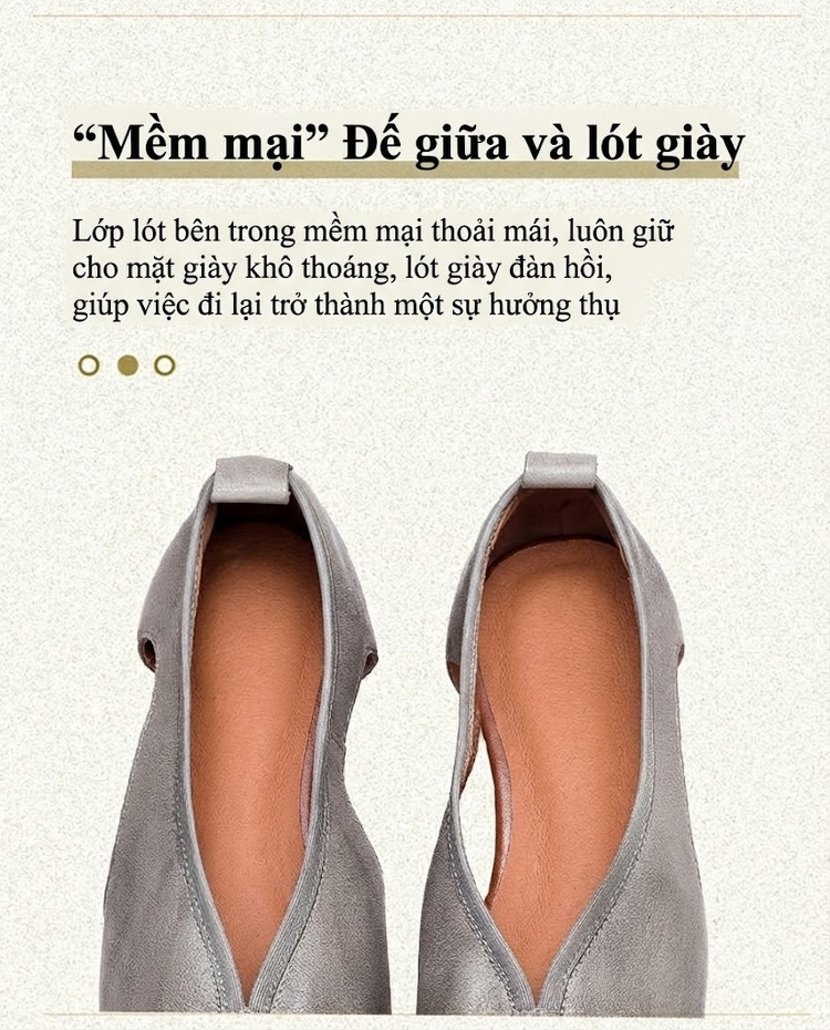 Giày Búp Bê Nữ Da Bò Hở Bên Hông Chiều Cao Đế Khoảng 2cm Màu Nâu, Xám chi tiết 6