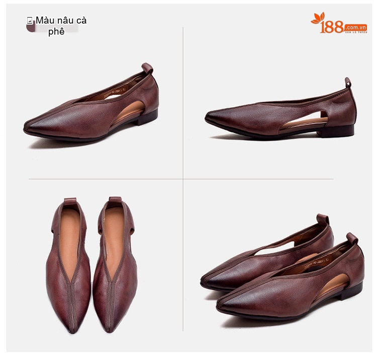 Giày Búp Bê Nữ Da Bò Hở Bên Hông Chiều Cao Đế Khoảng 2cm Màu Nâu, Xám chi tiết 17