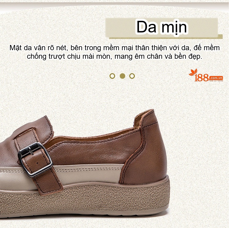Giày Búp Bê Nữ Da Bò Mềm Mại Đế Bằng Chiều Cao Đế Khoảng 3cm Màu Nâu chi tiết 3