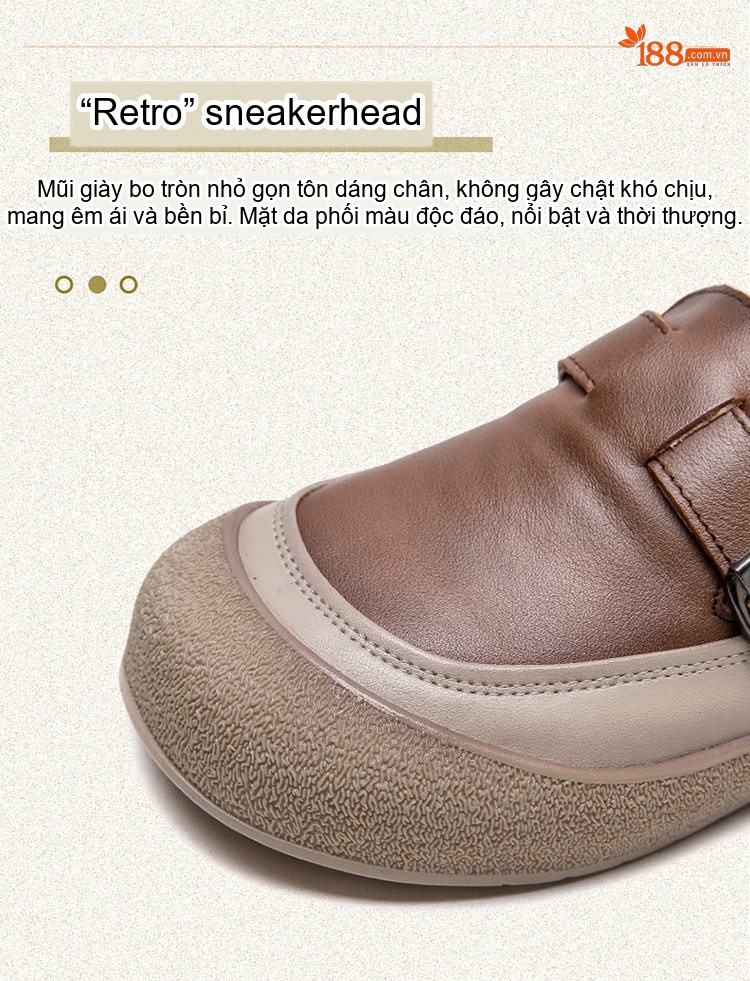 Giày Búp Bê Nữ Da Bò Mềm Mại Đế Bằng Chiều Cao Đế Khoảng 3cm Màu Nâu chi tiết 4