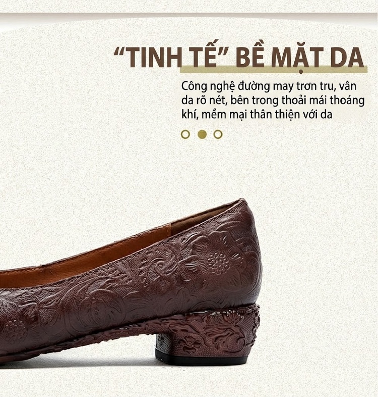 Giày Búp Bê Nữ Da Bò Mũi Nhọn Chiều Cao Đế Khoảng 3cm Màu Nâu, Xám chi tiết 2